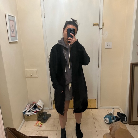 Vince black wool  Open Mid Length Wool Yak cashmere Cardigan knit coat m. - Picture 6 of 6